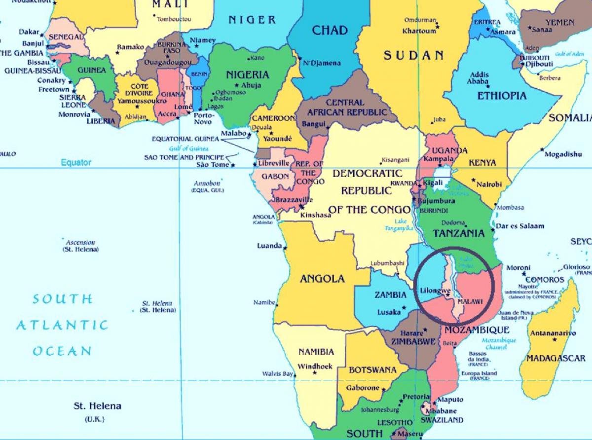 Malawi herrialde munduko mapa