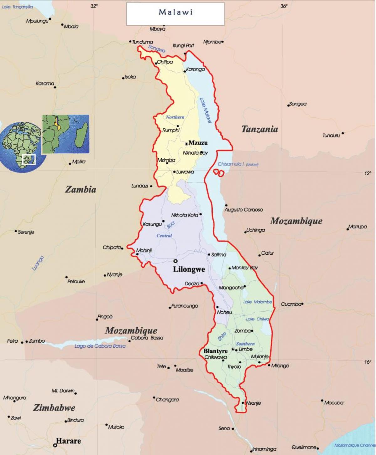 mapa politiko Malawi