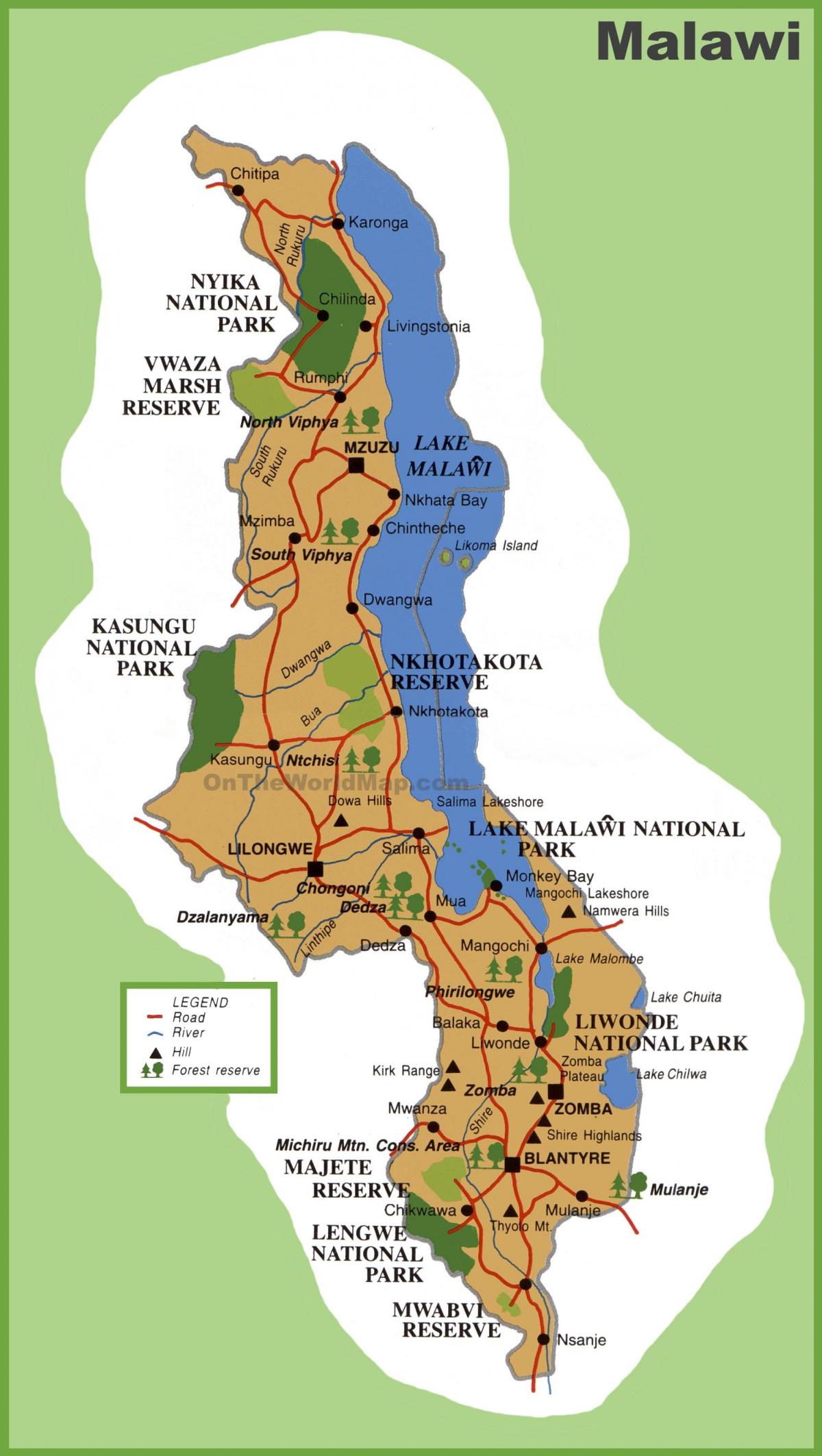 mapa Malawi eta inguruko herrialdeetan