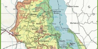 Mapa fisikoa mapa Malawi